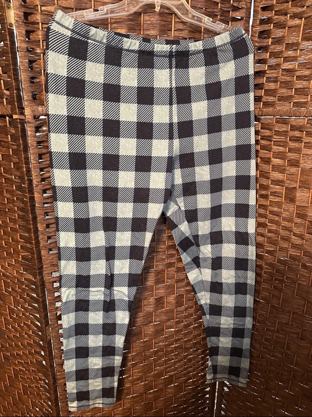 Cuddl Duds Dark & Light Blue Buffalo Plaid Stretch Leggings